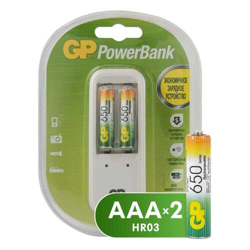 Зарядное устройство + аккумуляторы GP GPPB410GS65-2CR3 AAA 2 шт. 650 mAh в Телемакс